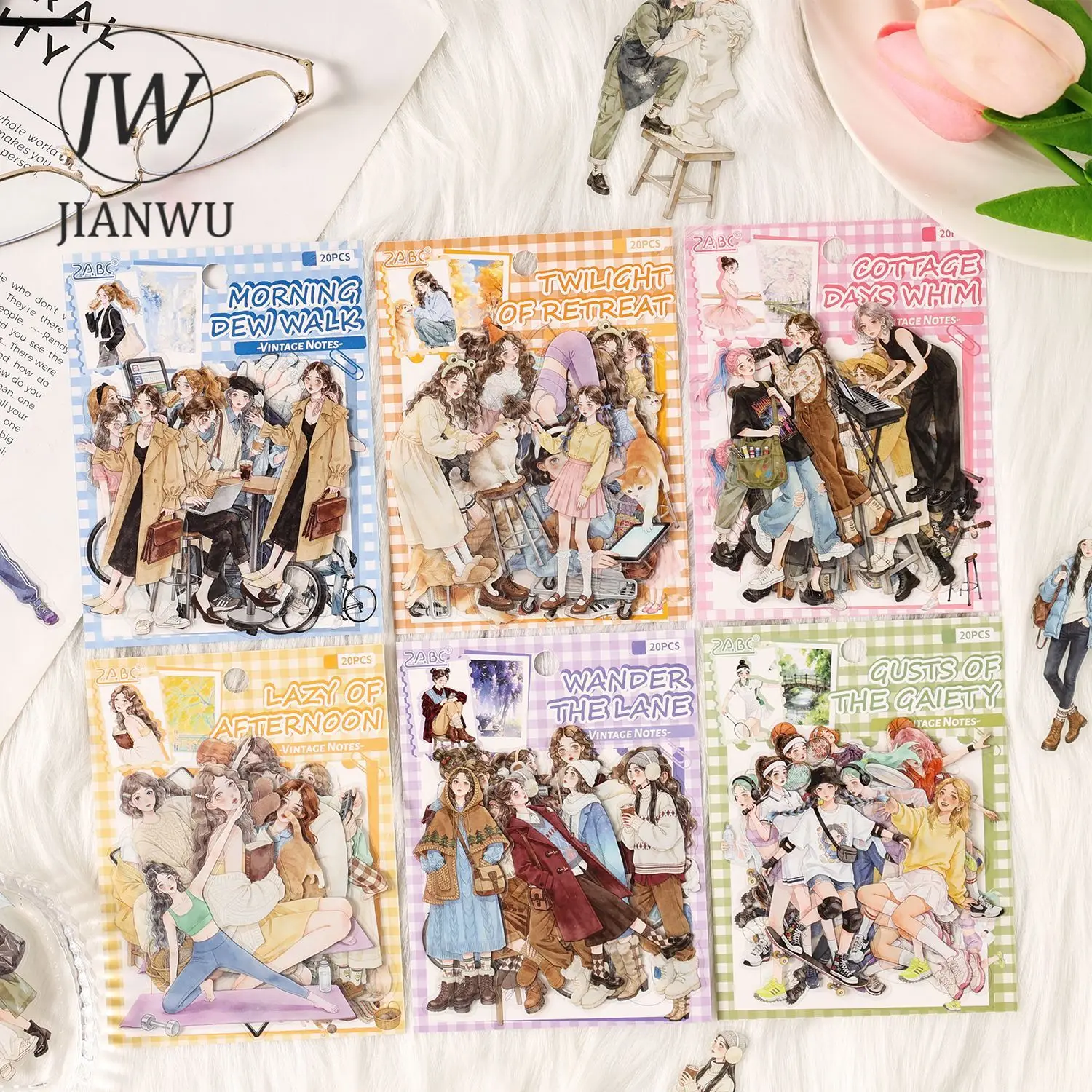 JIANWU Old Time Paper Series Vintage Girl Character Landscape Material Collage PET Sticker Creative DIY Journal Stationery view 3