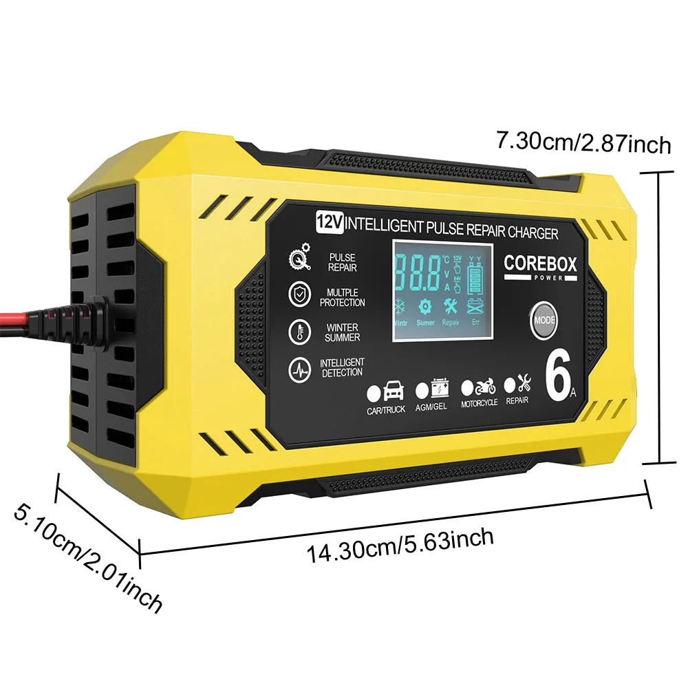 شحن بطارية إصلاح نبض عالي الطاقة للدراجات النارية SUV شاحنة شاحن بطارية السيارة الذكية متعدد الوظائف 12 فولت/6A ذكي