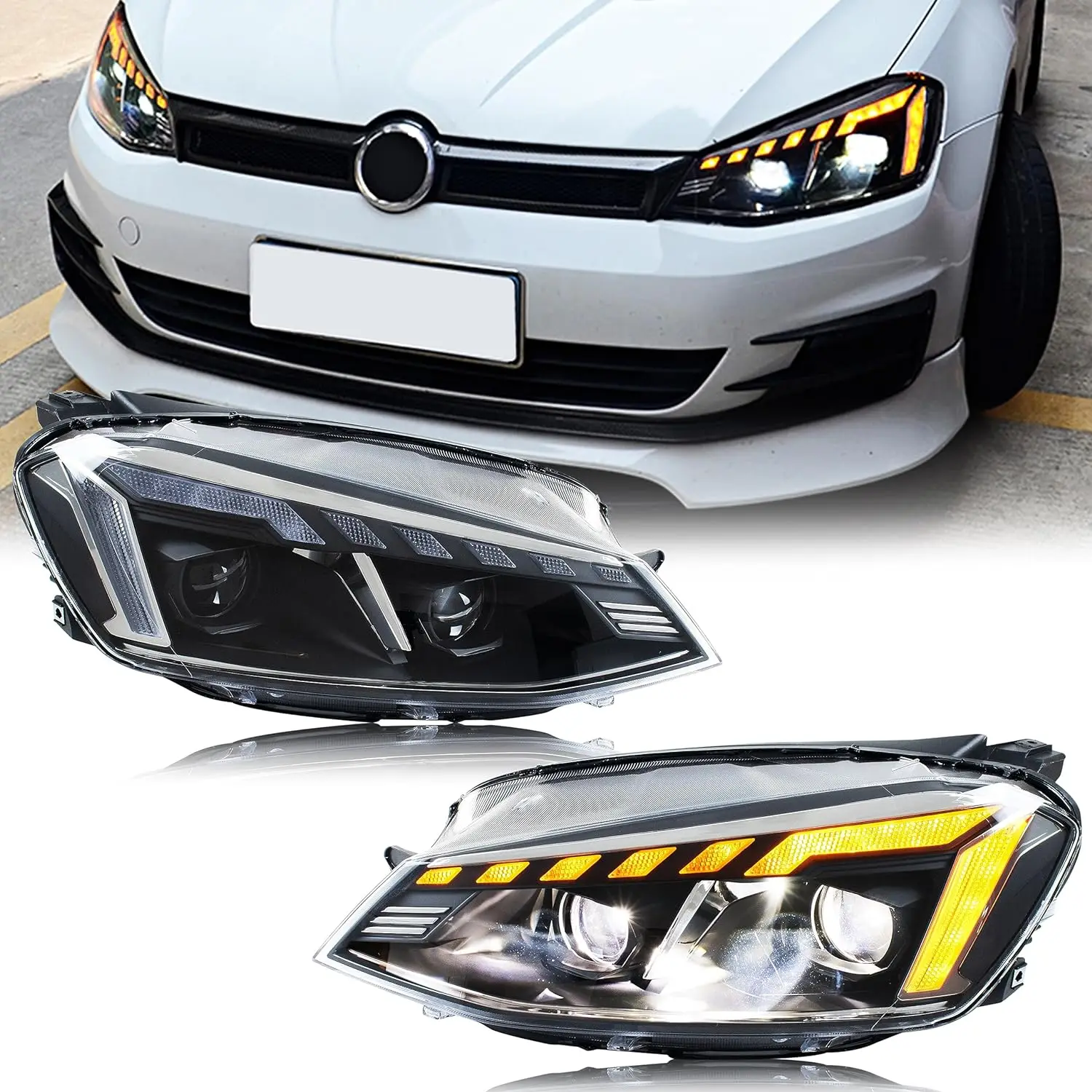 LED Headlights for Volkswagen VW Golf 7 VII MK7 2015 2016 2017 Sequential Turn Signal Start-up Animation Front Lamps Assembly