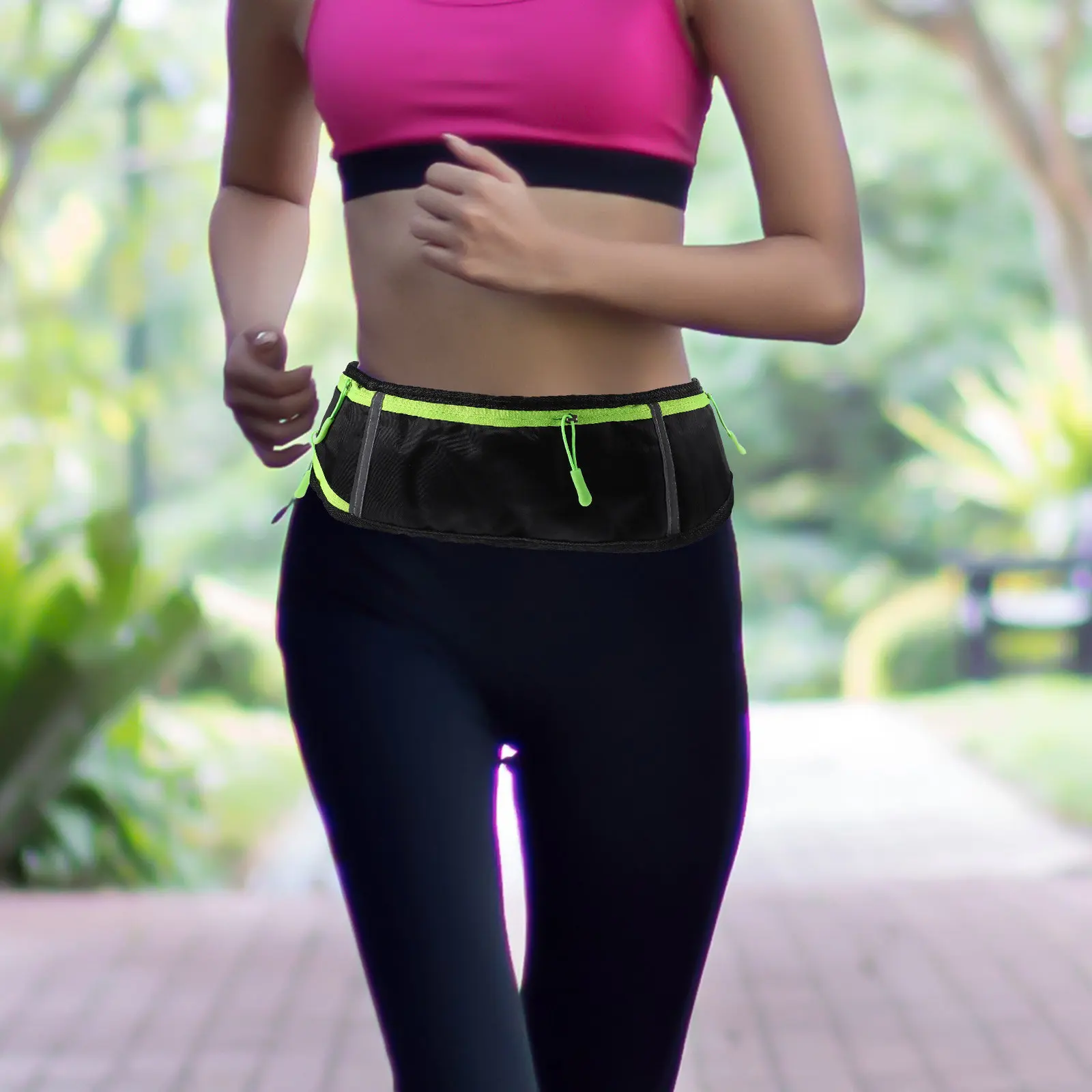 Slim Sports Waist Pack Adjustable Breathable Waterproof Running Waist Bag with Reflective Strips Headphone Hole for Outdoor