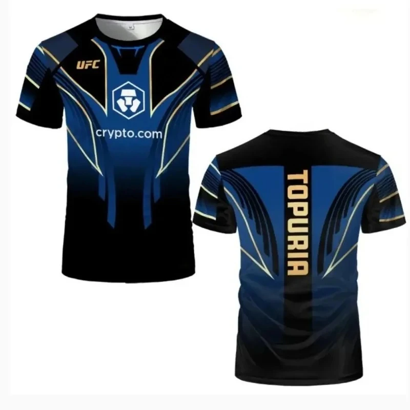 

Новая мужская футболка UFC Fighting Competition, летняя спортивная одежда с круглым вырезом и вентилятором, мужской уличный женский топ с короткими рукавами