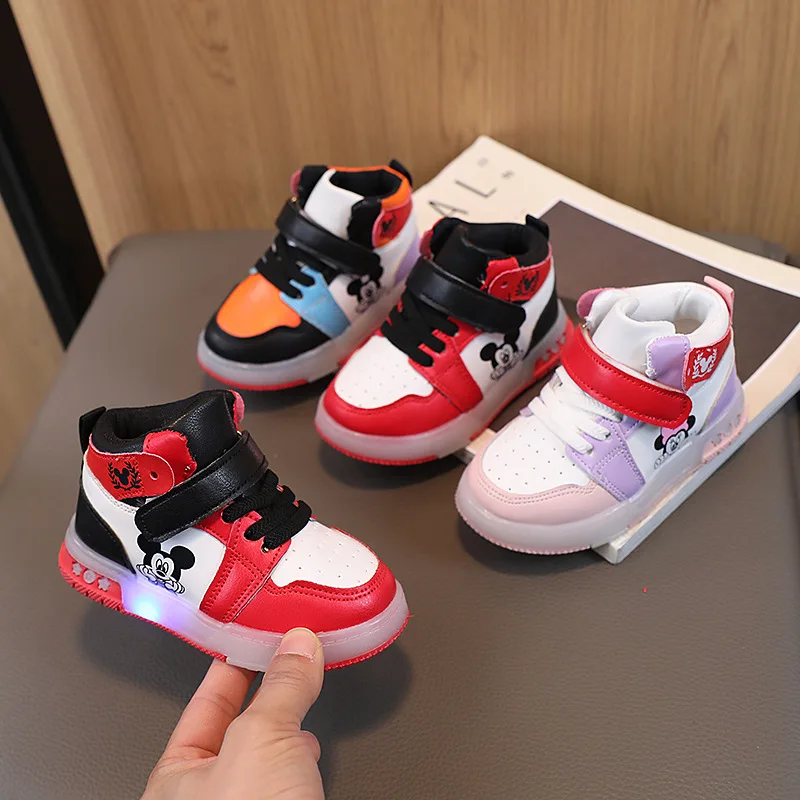 أحذية كاجوال للفتيات من ديزني جلد PU ميكي ماوس LED مضيئة أحذية رياضية للأطفال من 1-6 سنوات للأولاد #1