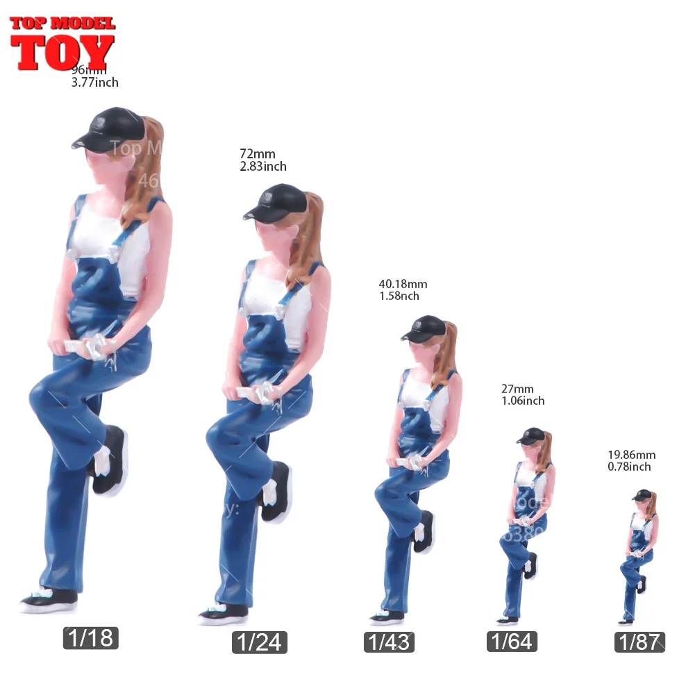 Painted Miniatures 1/64 1/87 1/43 Handsome Female Car Repairman Scene Figure Dolls Unpainted Model For Cars Decoration Toy