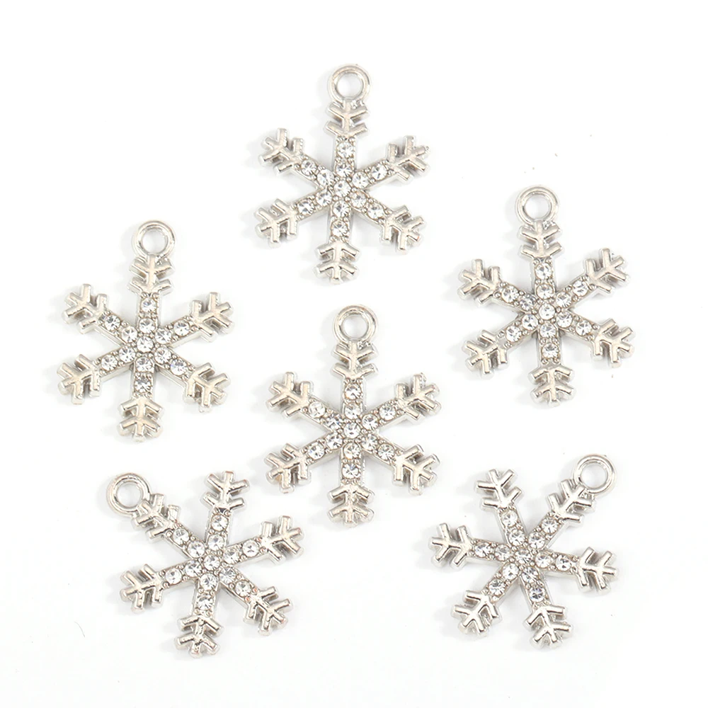 10 Stück Mix Größen Gold/Silber Farbe Strass Schneeflocken Legierung Charme für Schmuck Weihnachten Anhänger Herstellung DIY handgemachtes Handwerk – Detail 10
