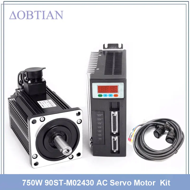 90ST-M02430 220V 750W AC Servo motor 3000RPM 2.4 N.M. 0.75KW servomotor Single-Phase ac drive permanent magnet Matched Driver