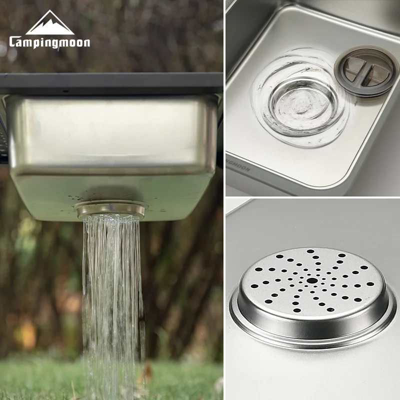 CAMPINGMOON CK-26 IGT One-unit Sink Camping 304 Stainless Steel Dishwashing Sink Multi-functional Water Storage Basin