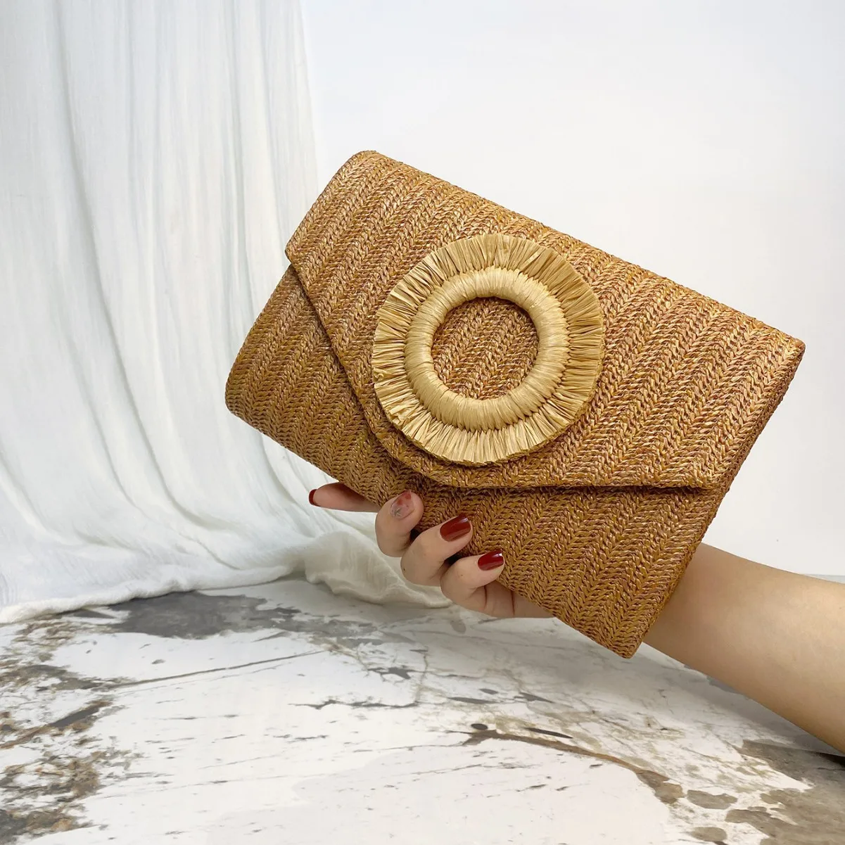 

Straw Weaven Bags Fashion Ladies Wrist Clutches Summer Women Shoulder Crossbody Bags Handmade Handbags Purse Beach Bag Purses