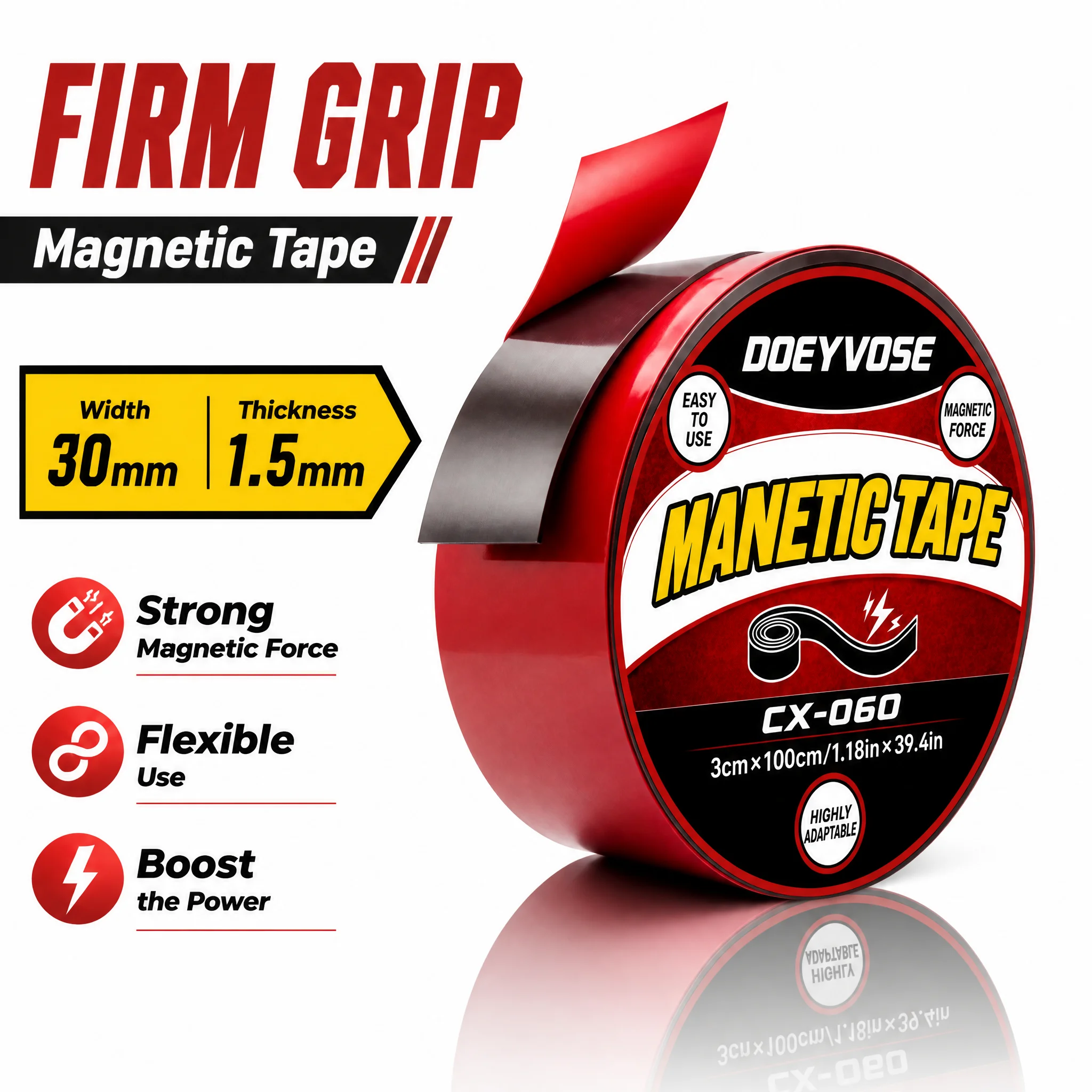 1M Self‑Adhesive Magnetic Tape Roll 3cm x 1.5mm Strong Magnet Sticker