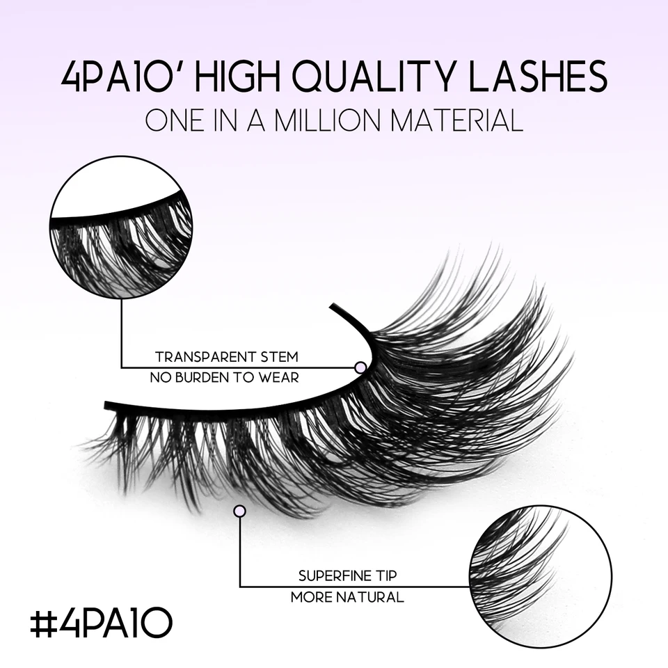 10 pares de pestañas postizas naturales y esponjosas, wispy, tiras de volumen 3D, curva D, para maquillaje 5