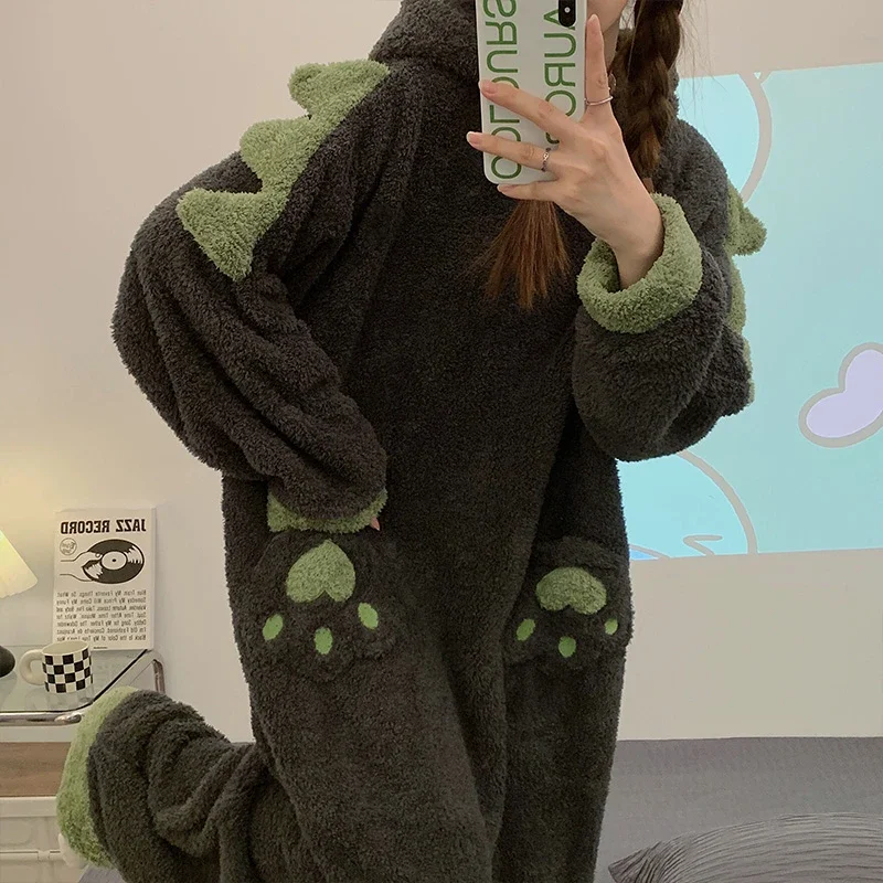 Zimowa zagęścić piżama damska Onesie kombinezony Anime Kigurumis dorosły koreański Femme Pijamas pluszowe miękkie Onesies odzież rekreacyjna JS1468