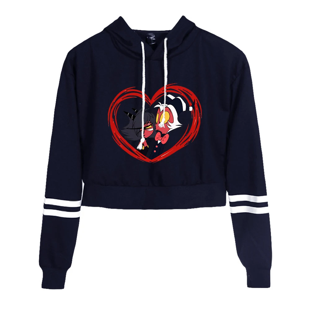 Hellubodiva-Sweats à capuche courts pour femmes, manches longues, nombril, pull court, streetwear, dessin animé américain, Vivziepop