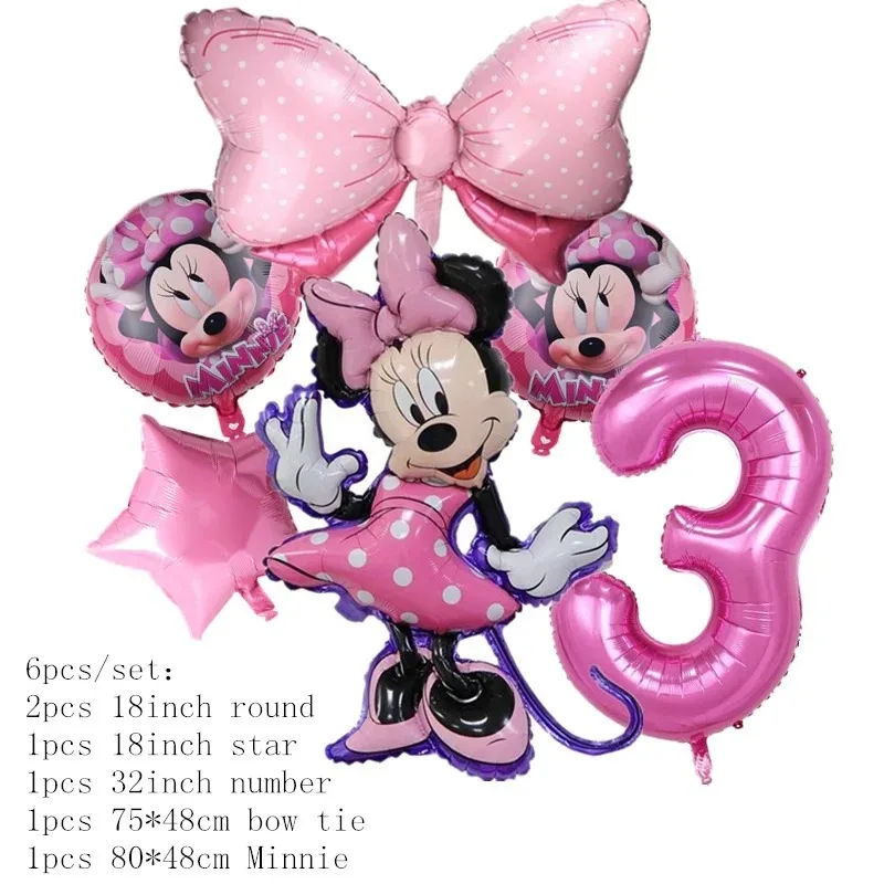 Disney Pink Minnie Mouse Foil Balloon Decorazione festa di compleanno per ragazze 1 2 3 4 5 6 7 8 9th Baby Shower Forniture Giocattolo per bambini Globos