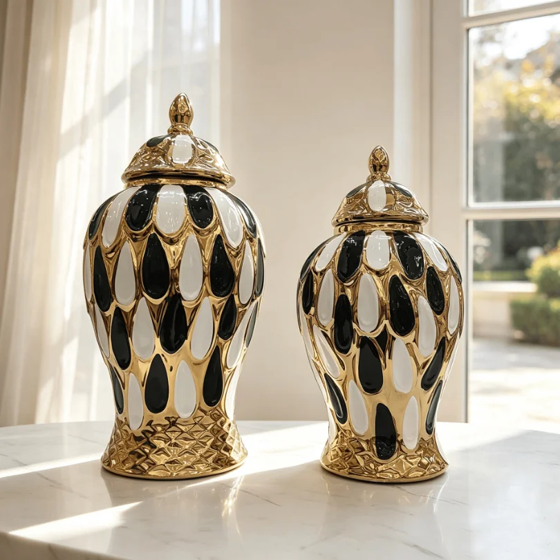 European style light luxury general jar home decoration electroplated vase ornament ceramic flower vase