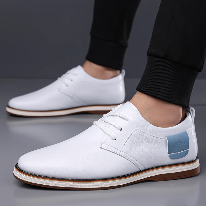 

Мужские белые повседневные кожаные туфли-оксфорды на шнуровке, удобная обувь для ежедневных прогулок, мужская деловая удобная рабочая обувь, мужские туфли больших размеров 49-50