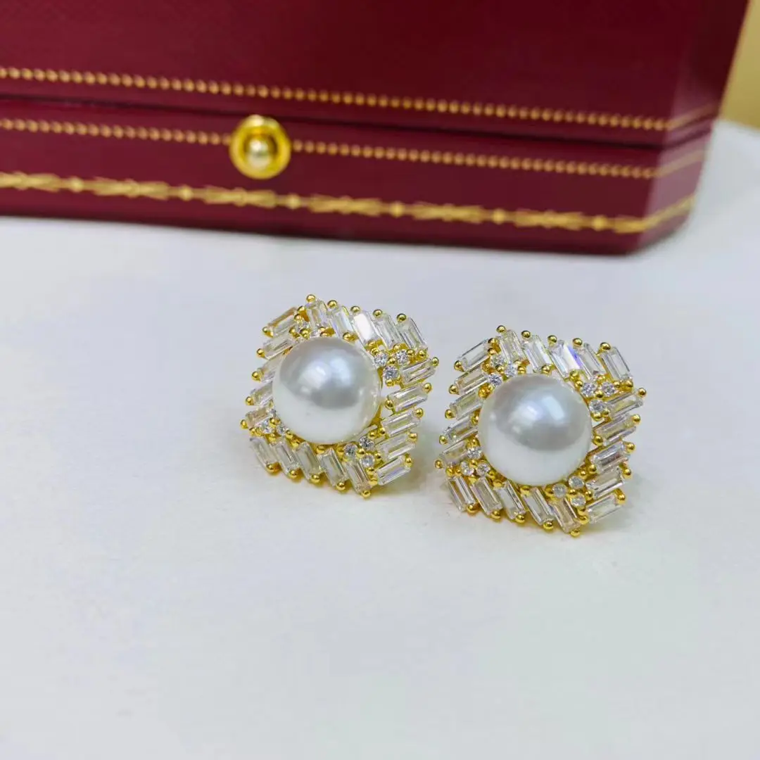 Wholesale S925 Sterling Silver Earrings Mount Findings Settings Base Mounting Parts Accessory for 8-9mm Pearls 5 pairs/lot