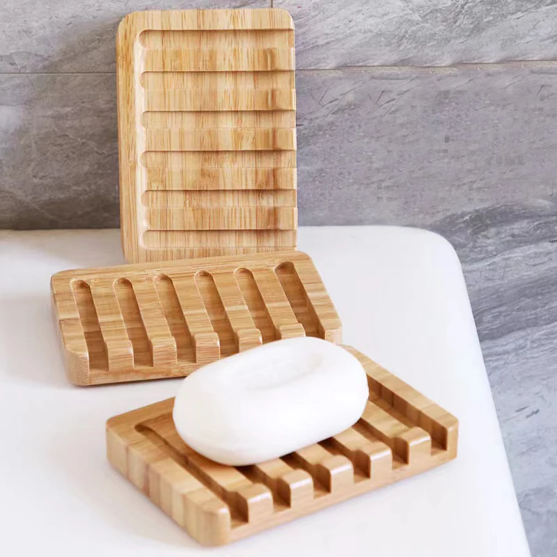 Portable Wooden Natural Bamboo Soap Dishes Tray Holder Storage Soap Rack Plate Container Bathroom Accessories Storage Organizer