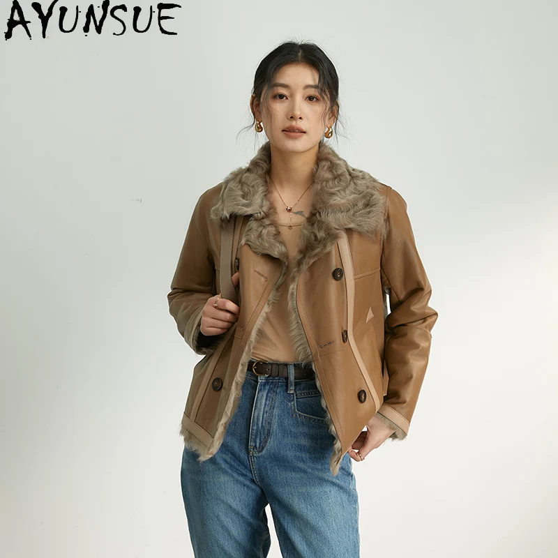 Ayunsue jaqueta de couro genuíno das mulheres casaco de pele de carneiro natural lã de cordeiro casacos de pele real mulher inverno quente feminino Шуба Ж misce