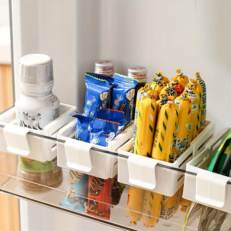 Divisor de armazenamento de geladeira, 2 peças, porta lateral, divisória de armazenamento, defletor expansível, organizador de prateleira de garrafa de cozinha