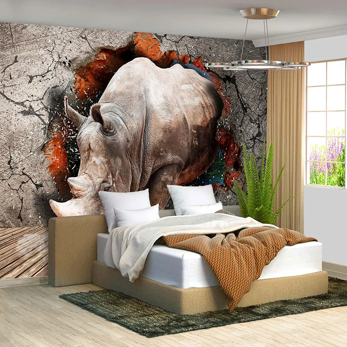 

Rhino Wallpaper Full Mural Wall Large Fabric Textile 3D Wallcovering Study Bedroom Custom Papel Tapiz Para Pared De Habitatacion