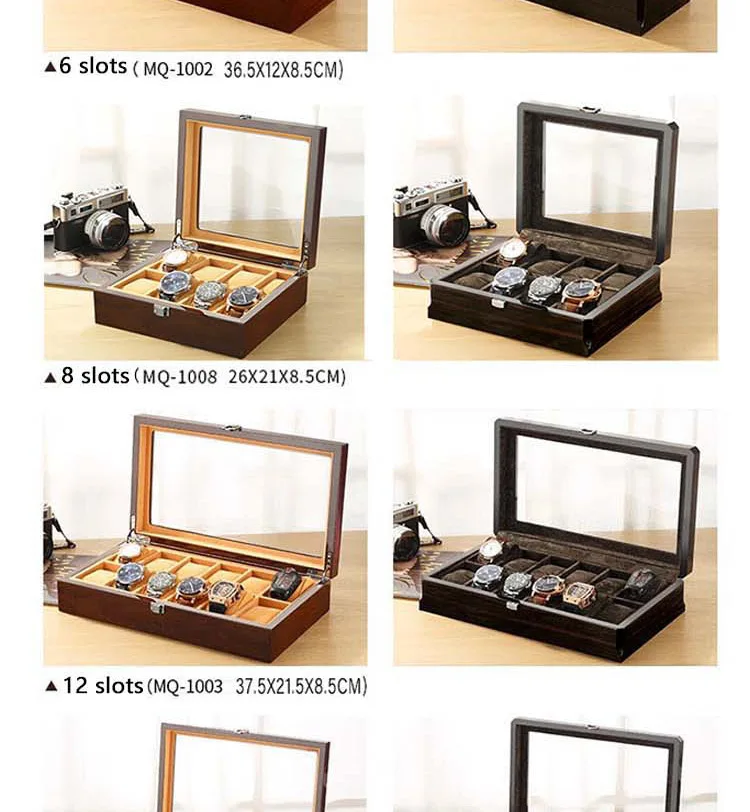 M&Q Solid Wood Watch Storage Box With Clear View Window Metal Latch Handmade Wristwatch Display Organizer Watch Gift Box