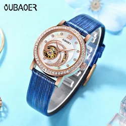 Oubaoer Elegant Women's Luxury Fashion Mechanical Watch Diamond Inlaid Hollow Design Waterproof Automatic Ladies Watch