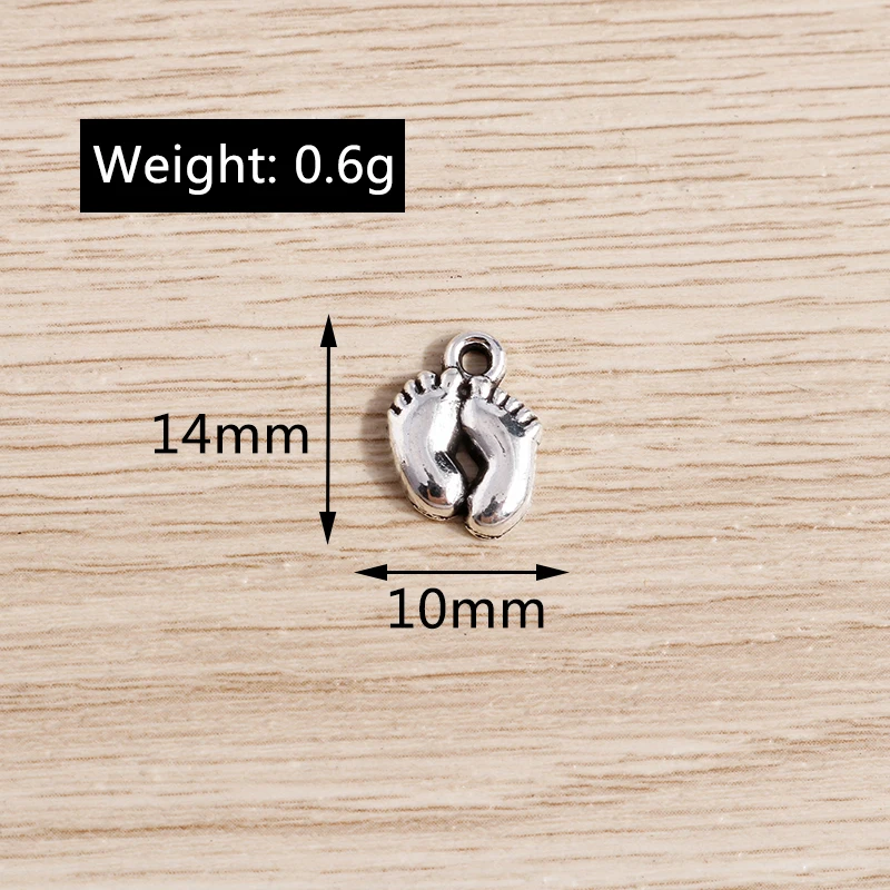 Tusember 50 Stück Legierung 10*14mm Niedliche Baby-Fußabdruck-Anhänger für Halsketten Ohrringe Handgemachte Modeschmuck-Herstellung Anhänger – Detail 1