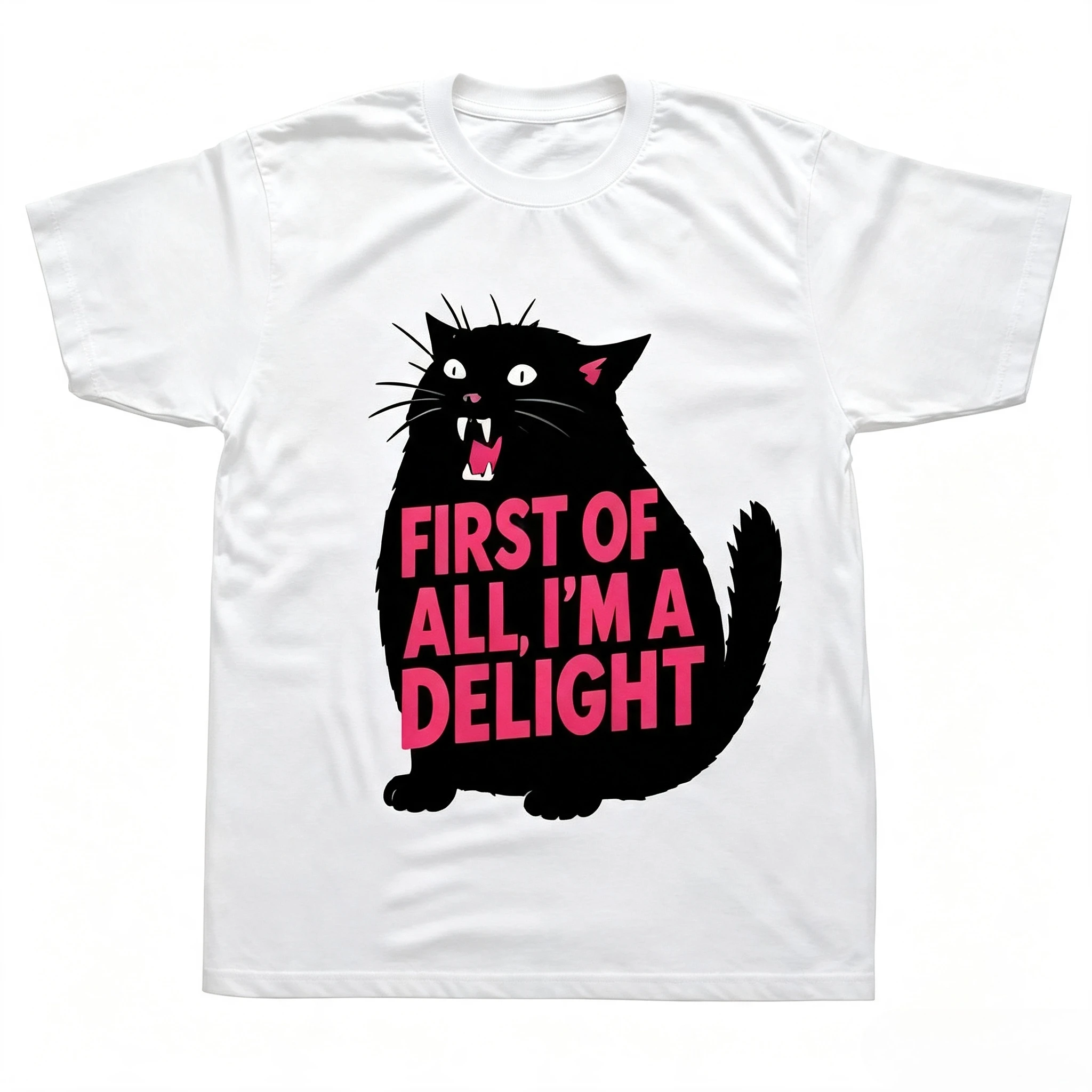 Funny Angry Black Cat Graphic T-Shirt Men Women Loose Cotton Tee Humorous Cat Letter Print Casual Streetwear Short Sleeve Tops