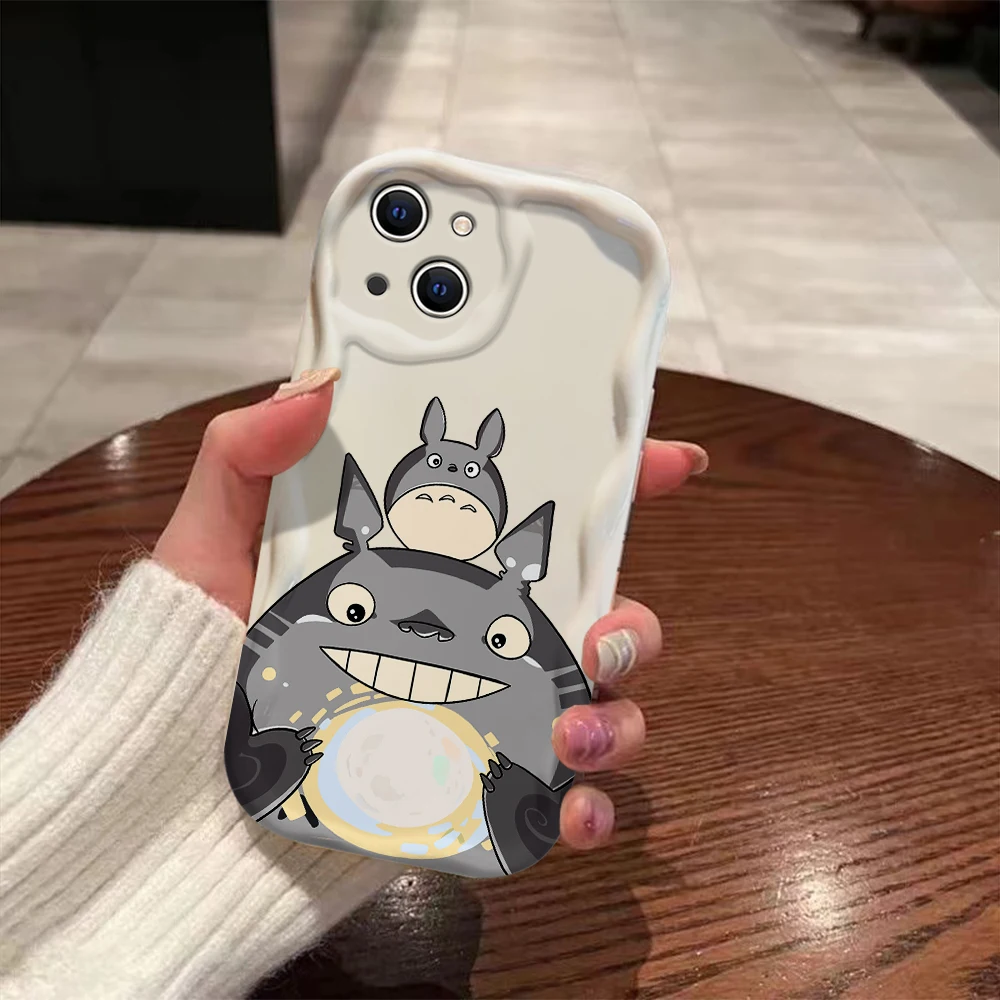 cute cartoon 3D Wave Case For iPhone 16 15 14 13 12 11 Pro Max Mini X XR XSMAX 8 7 6S Plus T-totoros Soft Silicone Cover