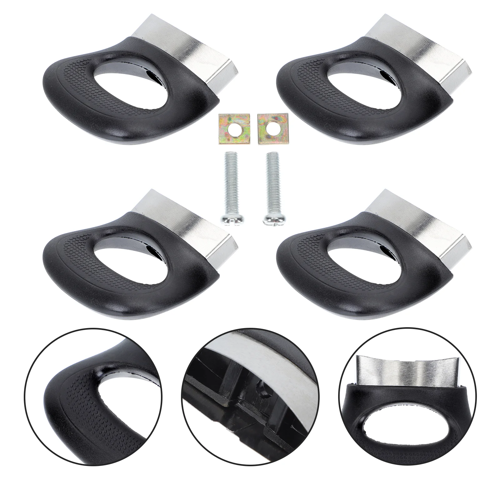 

4 Pcs Black Stainless Steel Plastic Soup Pot Double Hole Side Ear Handle Replacement Easy Install Remove Comfort Grip Kitchen