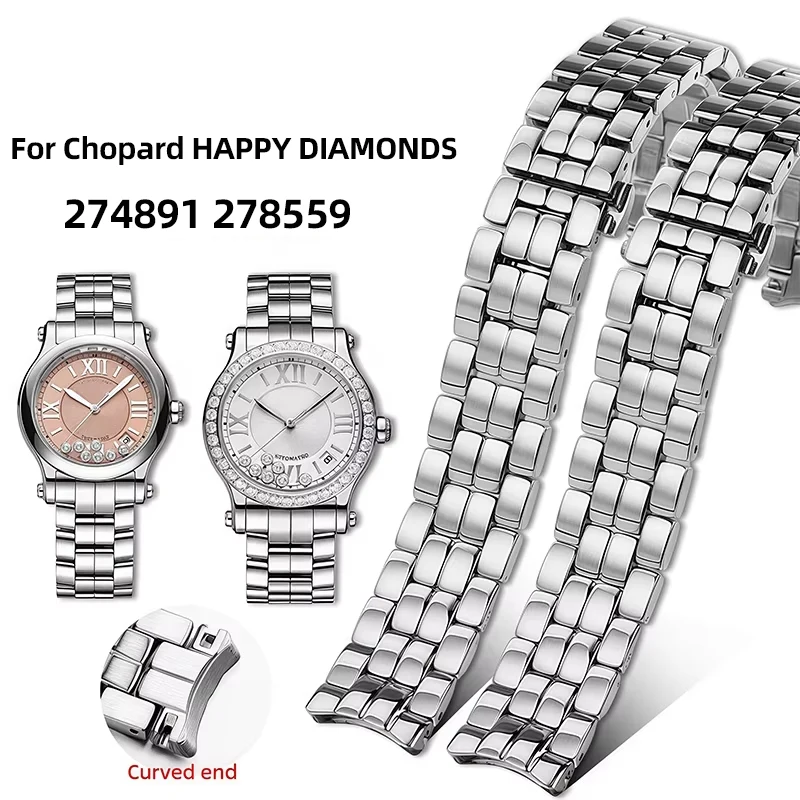 For Chopard Happy Diamond watch chain 274891 278559 Silver stainless steel strap 15mm 18mm Curved Joint Stainles Steel Watchband