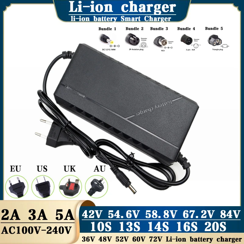 36V 48V 52V 60V 72V 2A 3A 5A 10S 13S 16S 20S Li-ion Battery Charger 42V 54.6V 58.8V 67.2V 84V 2A 3A 5A Intelligent Fast Charger