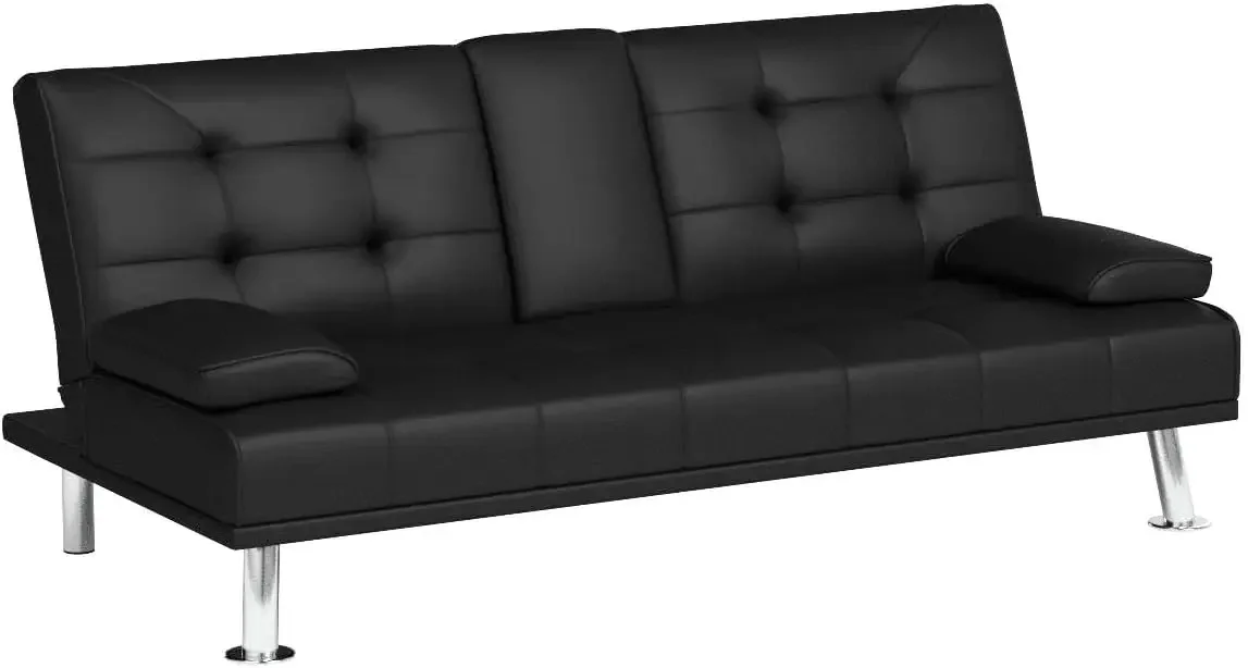 Sofá-cama moderno dobrável futon conjunto conversível reclinável lounge para sala de estar com 2 porta-copos, removível