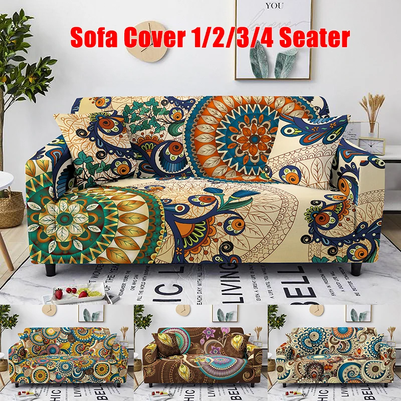 Bohemian Mandala Printed Stretch Couch Covers Slipcovers Ethnic Flowers Sofa Cover Protector 1/2/3/4 Seaters Fundas Para Sofás