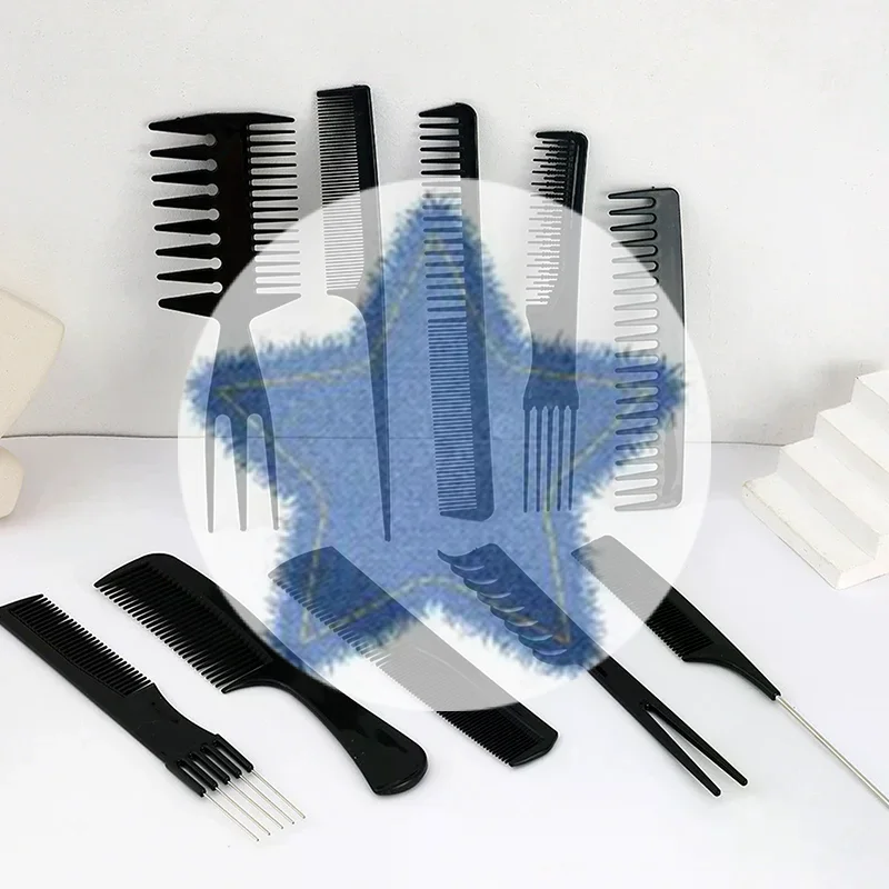 (HG) 10 قطع فرشاة شعر بلاستيكية سوداء مضادة للكهرباء الساكنة للرجال والنساء أداة تصفيف الشعر الاحترافية في صالونات التجميل