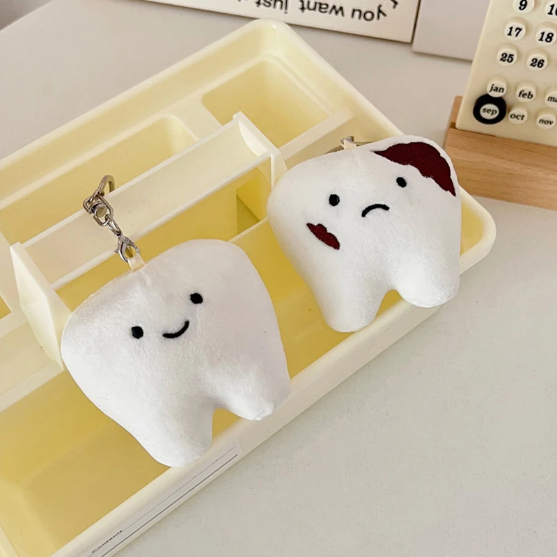 Lovely Cartoon Simulation Tooth Pendant Keychain Women Girls Bag Hanging Accessories Gift Kids Plush Toy Pendant