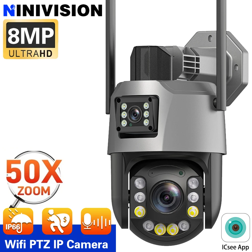 

HD 20X/50X Zoom Wifi PTZ Camera Outdoor 8MP 4K Dual Lens Dual Screen AI Human Detection Colour Night Vision IP Security Camera