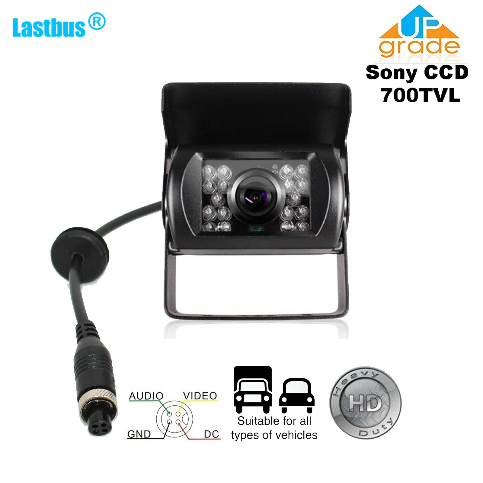 

Lastbus HD 18 IR LEDs Metal Case Heavy Duty Color Reversing Camera IP68 Waterproof 12-24V For Truck Bus Caravan Trailer