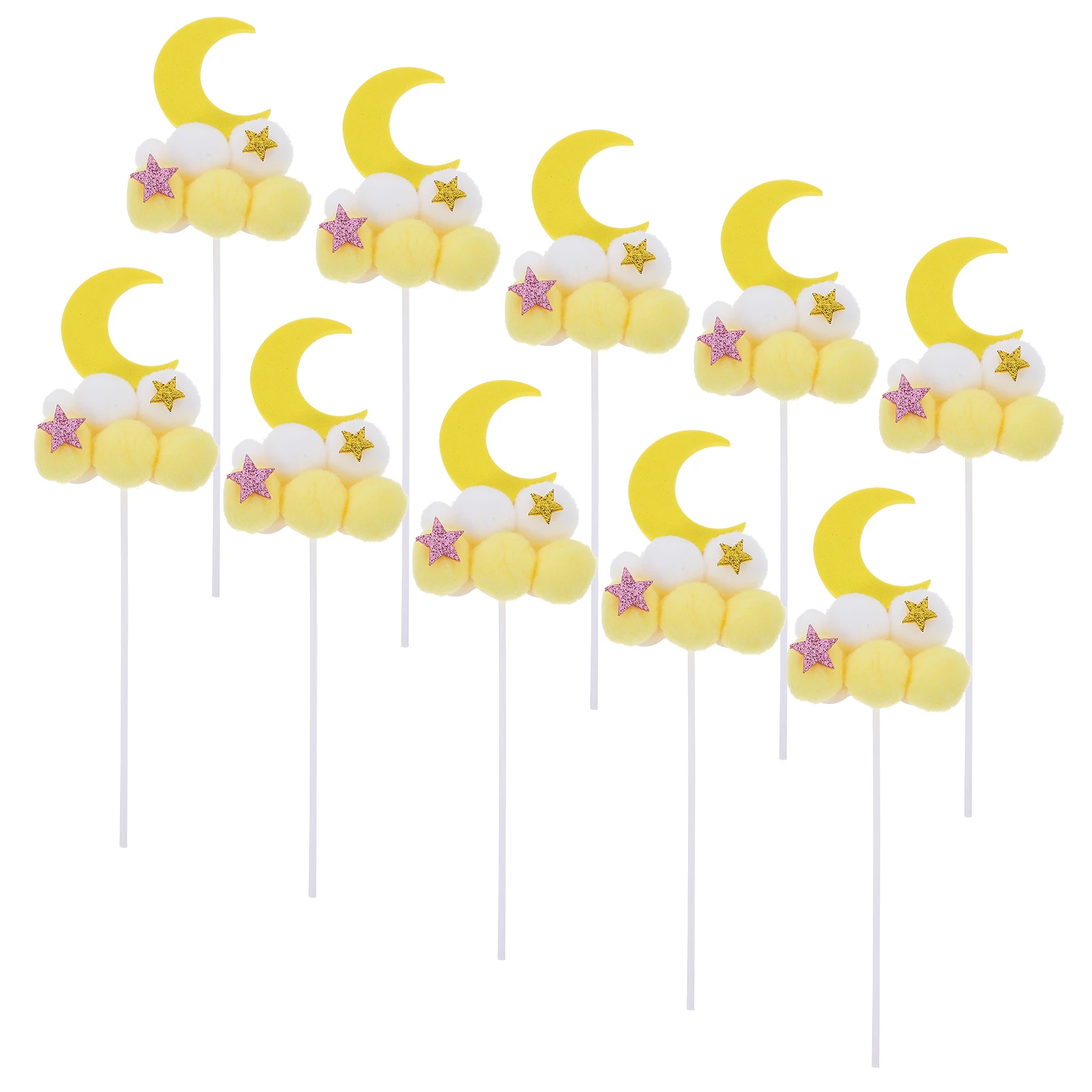 

10pcs Moon Cake Picks Yellow Star Shaped Cupcake Toppers Dessert Decorations Birthday Party Supplies Festival Baking Decoration