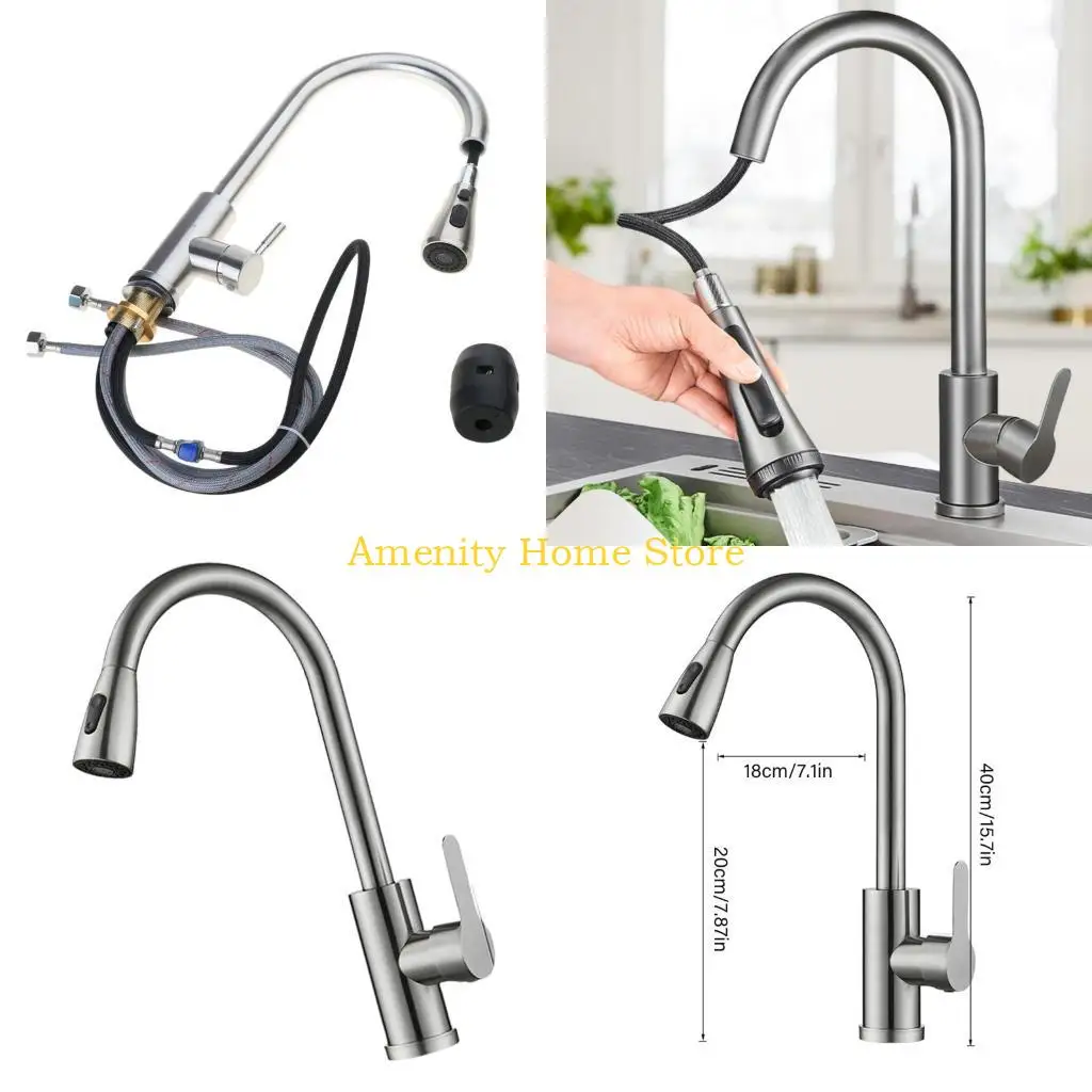 

F26C Metal Pull Out Tap Precise Hot/Cold Water Mixing at House Practical Stretchable Sink Tap Prevents Splashing Water Faucet