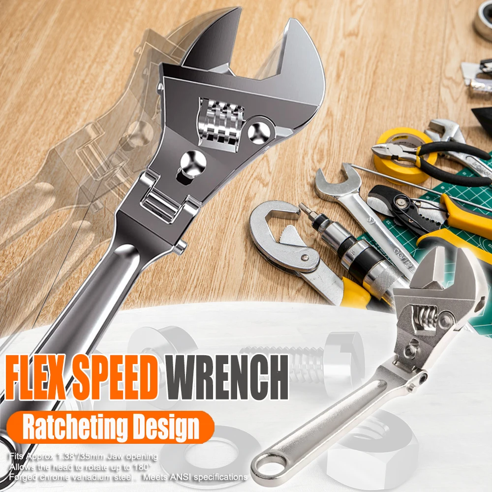 8/10 Inch Adjustable Ratchet Wrench 180 Adjustable Shaking Wrench Folding Handle Dual-Purpose Pipe Wrench Key Hand Tool