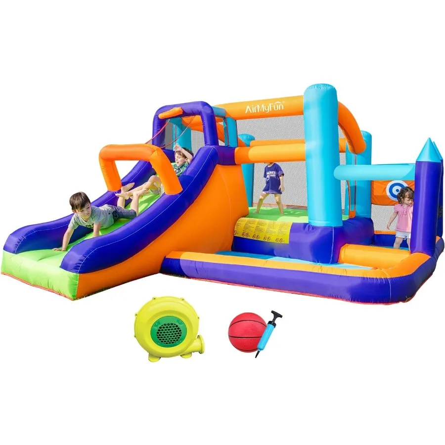 어린이용 긴 곡선 슬라이드가 있는 에어바운스 워터 슬라이드, 블로워 포함, 가족 뒷마당용 재미있는 출입구가 있는 바운시 캐슬