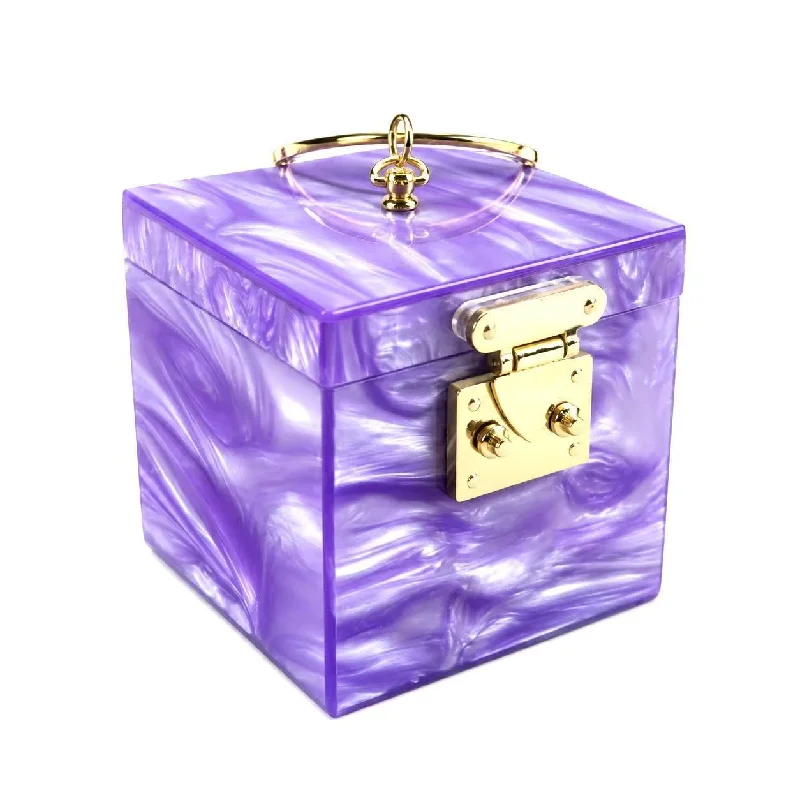 

Acrylic Marble Box Clutch For Women, Mini Hard Case Handbag With Lock, Purple Purse For Party Banquet
