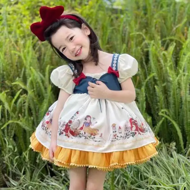 Spanish Bow Snow White Princess Dress Girls Lolita Vestido Children Birthday Eid Easter Party Ball Gown Kids Lace Boutique Cloth