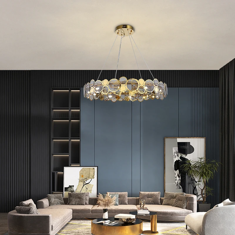 Luxury Postmodern Living Room Crystal Chandelier Bedroom Kitchen Island Round Hanging Lamp Restaurant Study LED Pendant Fixtures