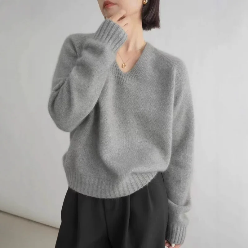 

Autumn Winter% Wool Sweater Long Sleeve Pullover Sweater Women Loose Slimming Cashmere Solid Color Casual Knitted