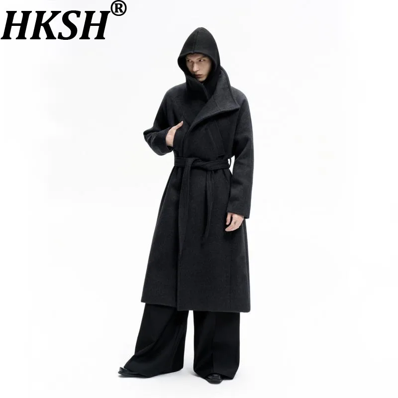 

HKSH осень зима мужские приливы панк High Street тяжелые темные плащи без завязок на пуговицах деконструированные элегантные шерстяные куртки HK17138