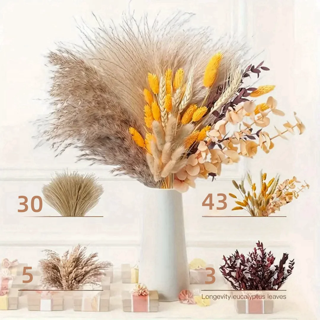 

81 Pieces Fluffy Reed Bouquet Boho Style Perfect for Farmhouse Table Party Home Decor Mother's Day Birthday Wedding Arrangement