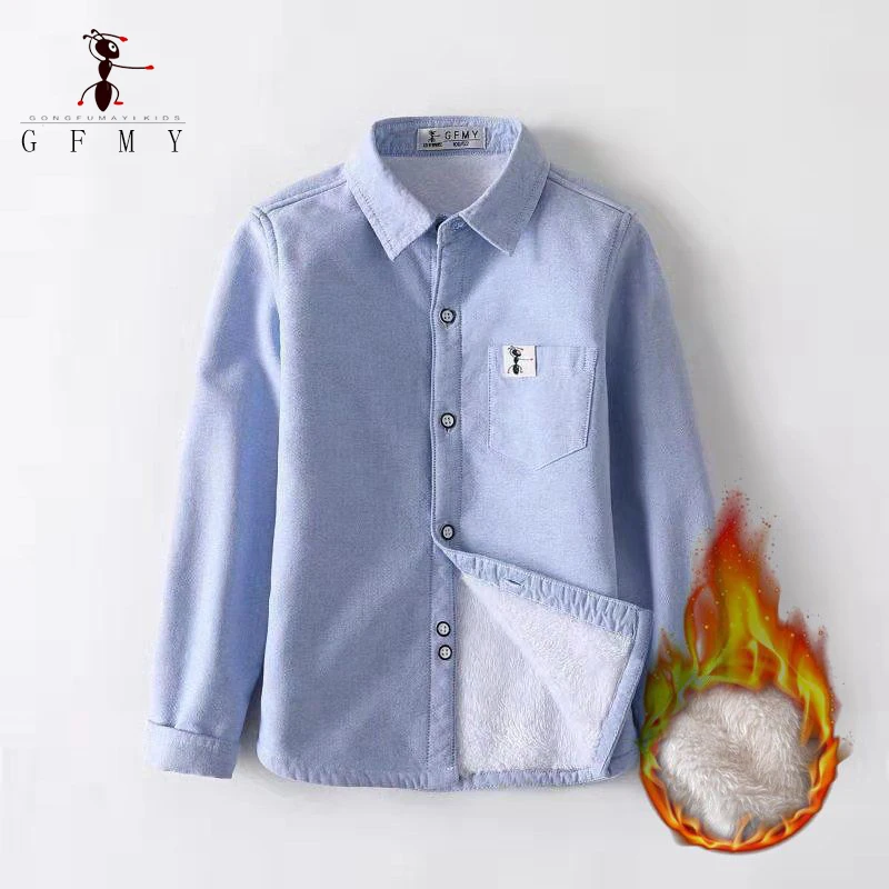 GFMY 2024 Children's Plush Blue Shirt Velvet Winter Fashion Boys' White Shirts Cottonl Warm Blouse Can be a coat 1-12 Years