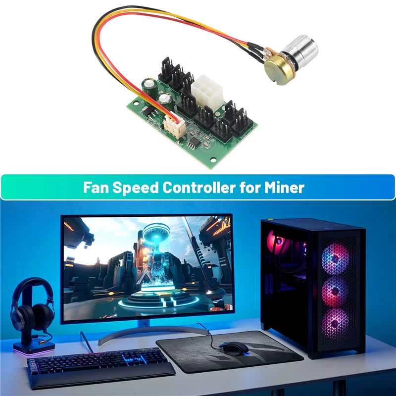 Compact 1Pcs Computer Case Miner Fan Speed Controller 8-Channel Fan Hub PWM High-Power Violent Fan Controller DC12V