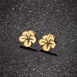 Korean Fashion Stainless Steel Plant Earrings Women Wedding Jewelry Sweet Metal Flower Earings Small Lily Studs Mother Gifts